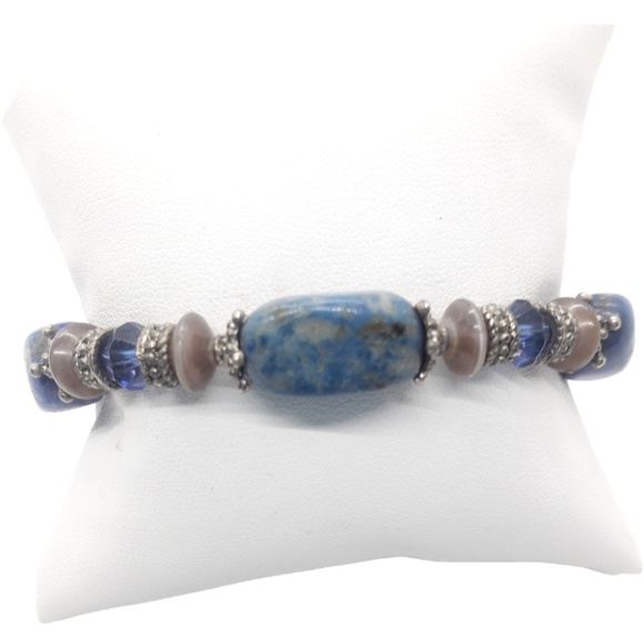 Natural blue stone bracelet with silver accents - Picture 1 of 6